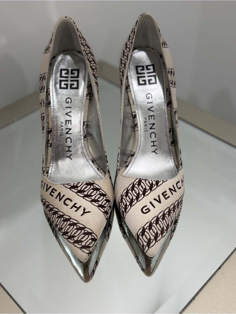 Givenchy Beige and Dark Brown Logo Pointed-Toe Pumps